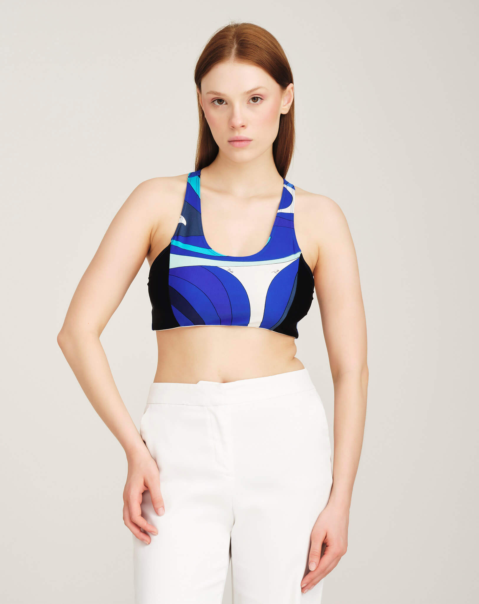 Emilio Pucci - Blue Marmo Print Jersey Crop Top M